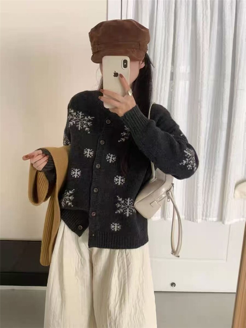 2025年秋季时尚百搭通勤简约休闲雪花丽领开衫,女装羊毛衫,百纯羊绒