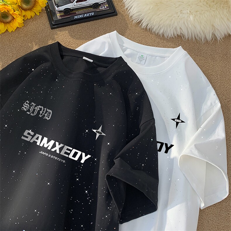 量大优供抖音视频 支持得物配合二开美式满天星亮片短袖T恤MTX337图片