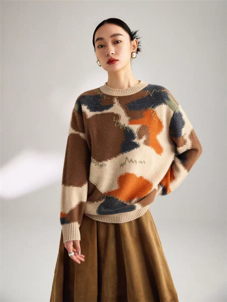 35%羊绒衫女新款2024秋冬套头短款宽松慵懒针织上衣,女装羊绒衫,更慕羊绒