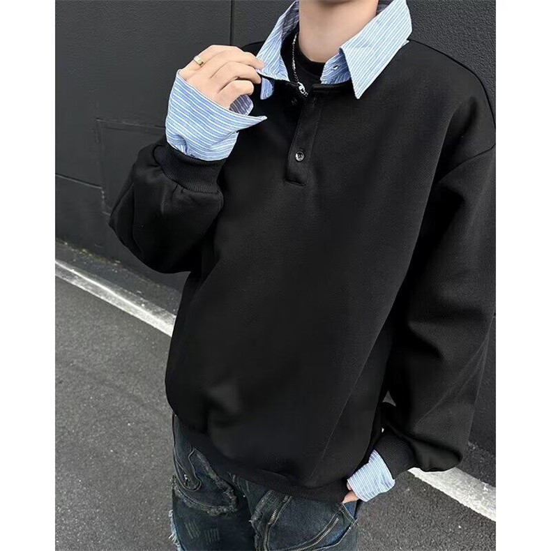 春季假两件撞色拼接长袖卫衣男女翻领宽松套头上衣潮Y66244-p50,男装卫衣,星座1008