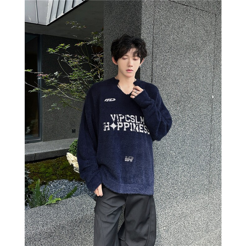 街客美式复古V领球服运动毛衣男慵懒学院风针织衫外套春秋MY9231,男装针织衫/毛衣,星座506