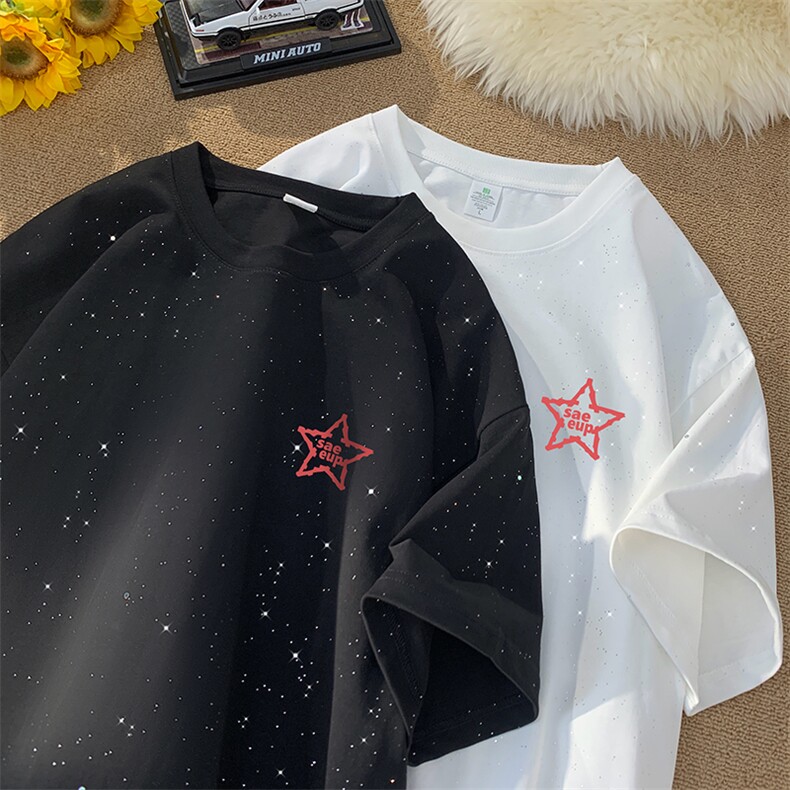 量大优供抖音视频支持得物配合二开美式满天星亮片短袖T恤MTX557,男装T恤,电商A486
