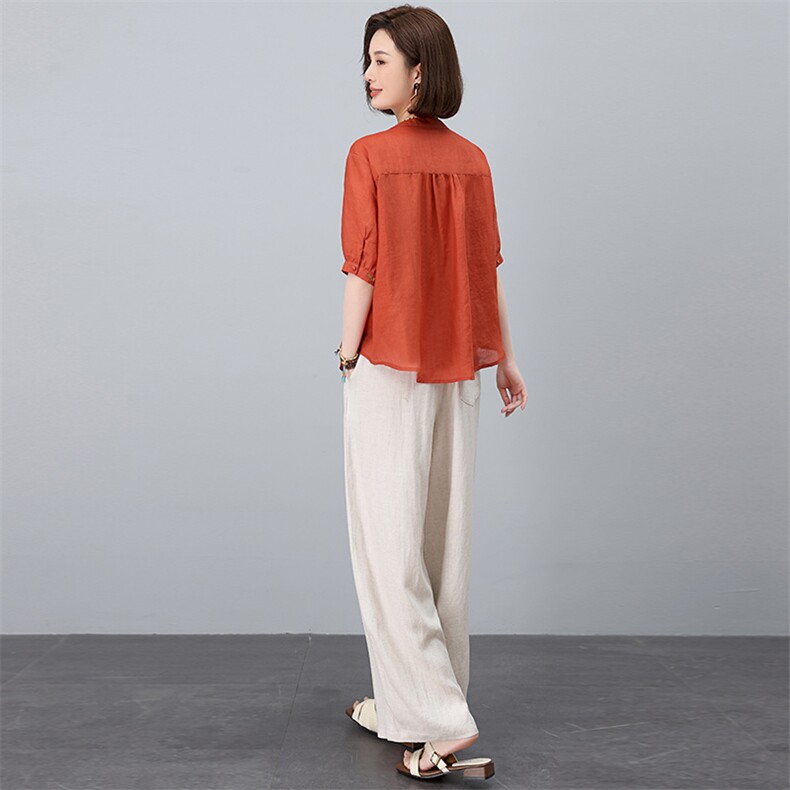 亚麻女高端棉麻套装2025新款洋气妈妈休闲夏季女装减龄一整套穿搭，女装套装/套裙，涵誉