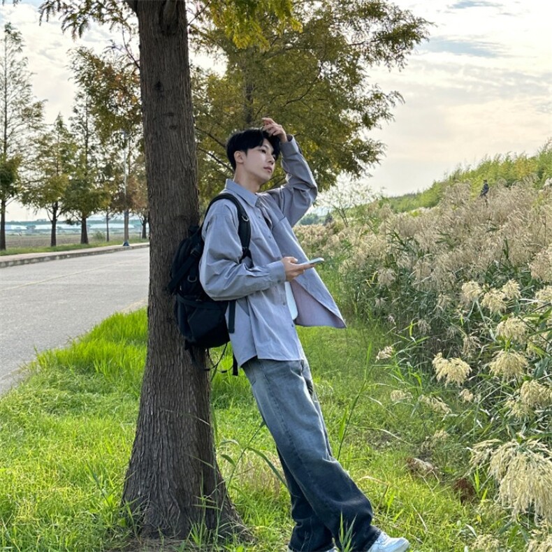 816B-CS029-P60春秋衬衫外套高级感慵懒宽松百搭韩版纯色韩,男装衬衫,星座816B