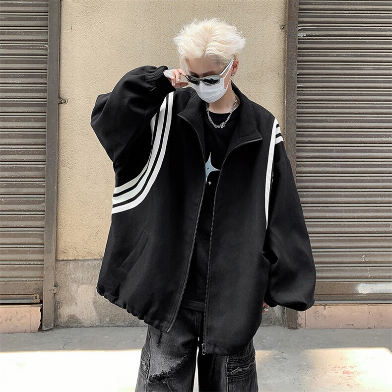 美式复古拼接翻领宽松冲锋衣夹克男女运动棒球服外套-JK180-P105,男装夹克,电商B289-1
