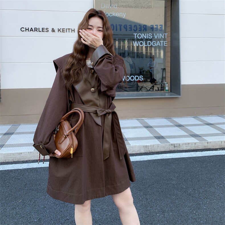 现货设计师款拼皮海军领风衣2C273-9021-P200-K298,女装风衣,2C273