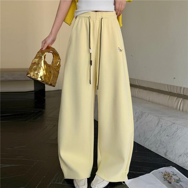 2026年春季新款时尚百搭减龄运动休闲裤脚抽绳直筒弯刀裤，女装休闲裤，深水步