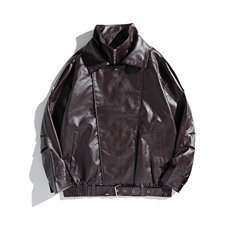 复古质感机车服皮衣男潮牌宽松休闲飞行皮夹克外套情侣J1022-p85，男装皮衣，星座1008