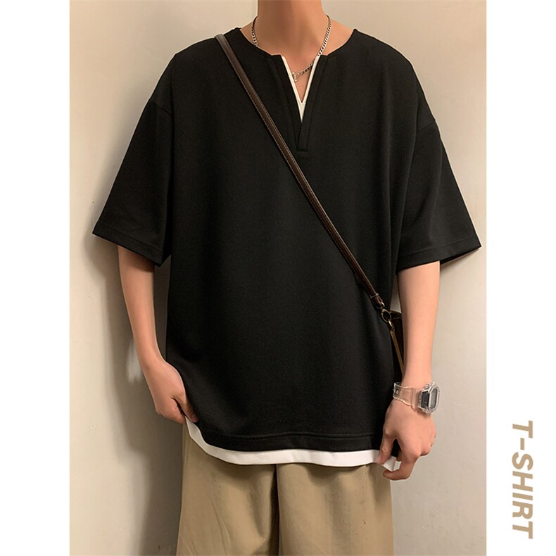 男士短袖港风暖光体恤夏季休闲百搭纯色V领T恤男上衣TC3134-P30,男装T恤,星座717