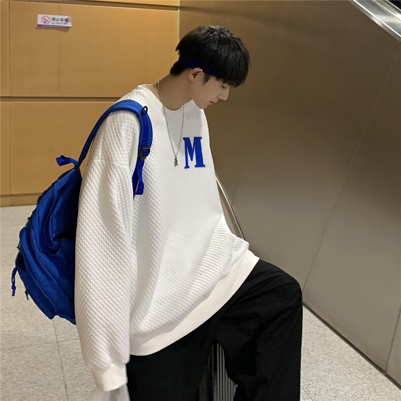 2025秋季新款华夫格刺绣男士休闲宽松圆领卫衣WY07/P5568,男装卫衣,电商A148