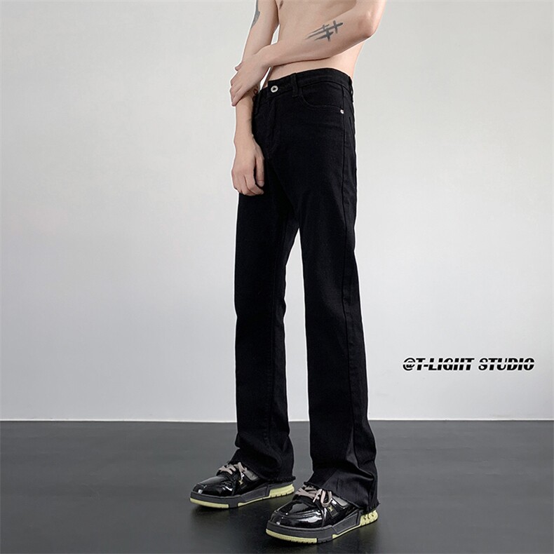 B221美式ins高街小众修身微喇毛边弹力牛仔裤LK23041-P60控78,男装牛仔裤,电商B221