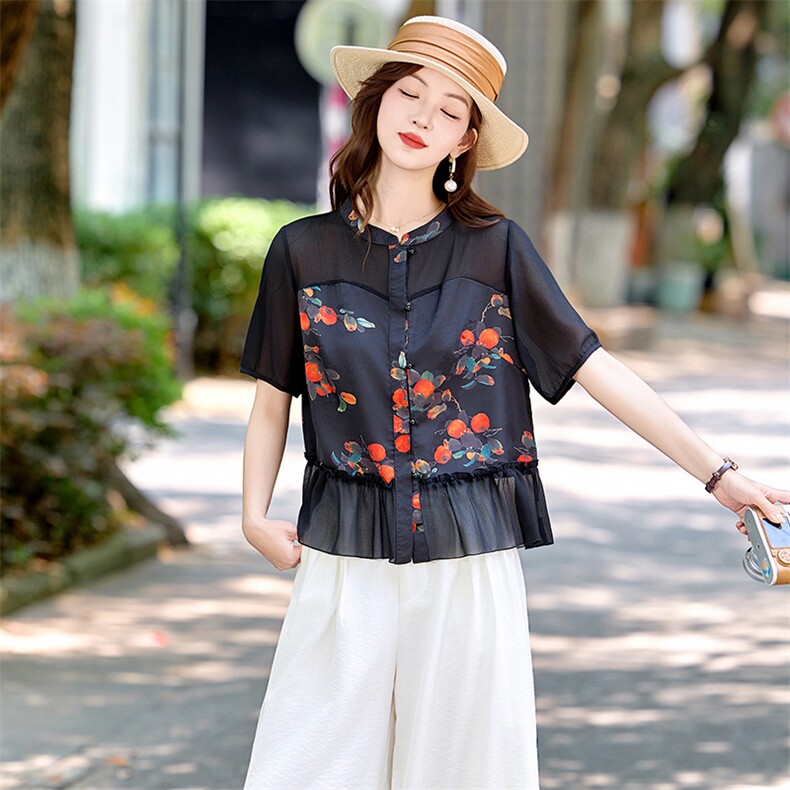 （现货）夏季新款时尚印花衬衫阔腿裤两件套裤,女装套装/套裙,恋慕依尚
