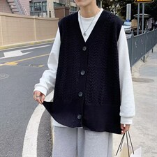 日系宽松休闲百搭学生针织背心毛衣马甲男V领潮港风外套M510-P38，男装针织衫/毛衣，星座512-2