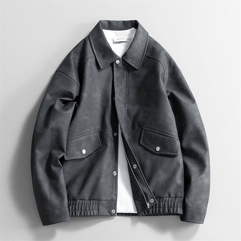 新款现货户外夹克男翻领纯色上衣皮衣外套A157B-J2521-特P85,男装夹克,电商A157B