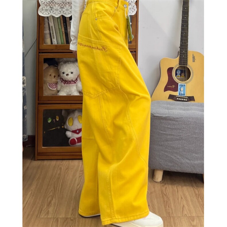 纯色弯刀牛仔裤男女字母刺绣侧边大口袋拖地裤P52YW9151,男装牛仔裤,星座1112-1