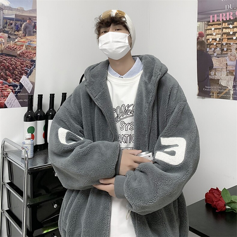 秋冬字母潮流宽松羊羔毛外套新款羊羔绒连帽毛绒棉服W5517-P60,男装棉衣,星座512-2