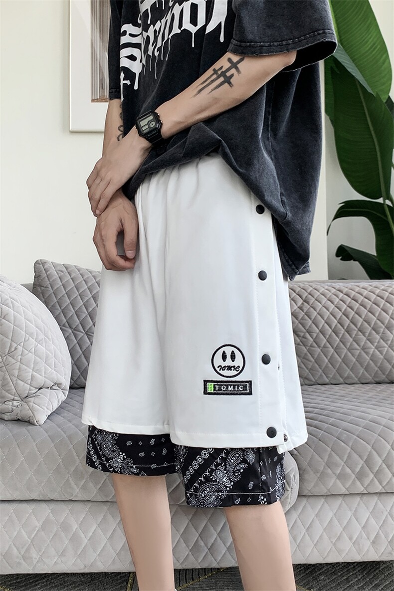 夏季新款港风大码腰果花排扣刺绣笑脸假两件短裤M-5XL-DK2203-P45,男装牛仔裤,星座417-1（原电商B245）
