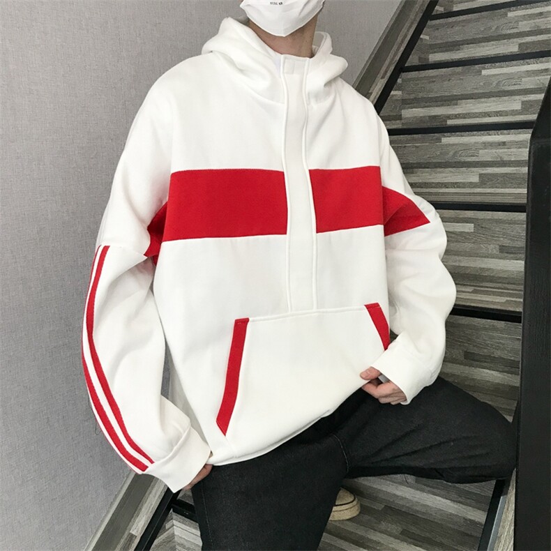 港风冬装加绒拼色潮流原创卫衣男韩版情侣宽松外套潮A186,男装卫衣,星座910A