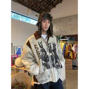 美式复古做旧废土风工装外套男款机车风夹克撞色潮流 JK612图片