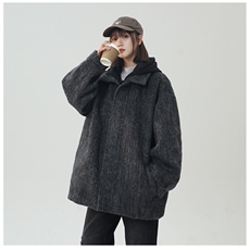 冬季加棉加厚阿尔巴卡呢子带帽宽松中性港风男女外套M897-P138，女装短外套，电商A170