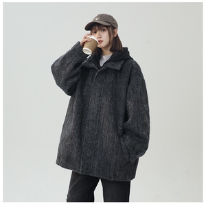 冬季加棉加厚阿尔巴卡呢子带帽宽松中性港风男女外套M897-P138图片