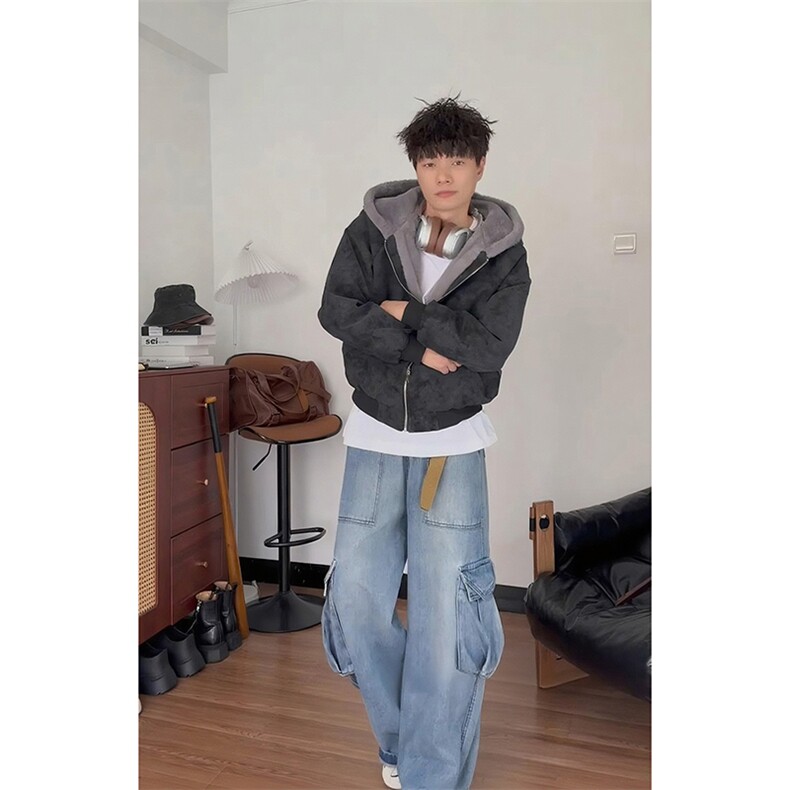 ！冬季加绒加厚荔枝纹皮座山雕外套男女款毛领棉衣-A2363P98,男装棉衣,电商B241
