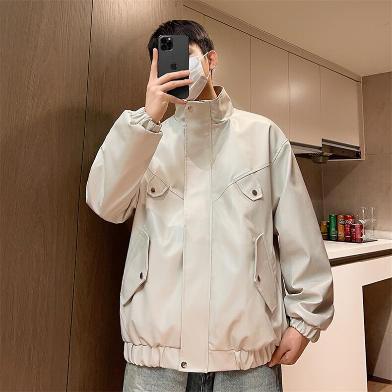 男士春季皮夹克潮青年休闲立领情侣外套大码男装A266-PY008-P75,男装夹克,电商A266