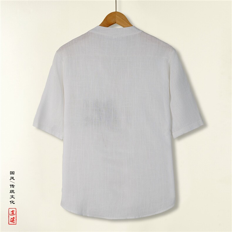 2025年现货亚麻荷花刺绣五分袖透气半袖盘扣风大码T恤T512P55,男装T恤,电商A021A