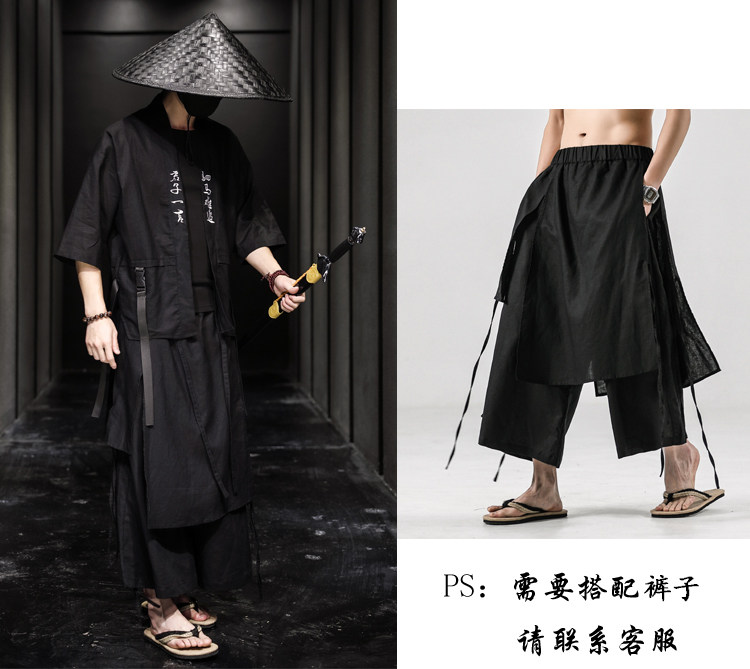 7042夏季中国风新款亚麻开衫武士剑客侠客飘逸刺绣衬衫潮日系,男装衬衫,钱塘715