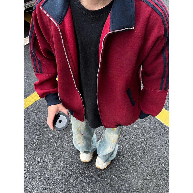 抖音得物高品质美式高街重磅结构设计拼接织带立领卫衣外套CM42,女装短外套,电商A486-1