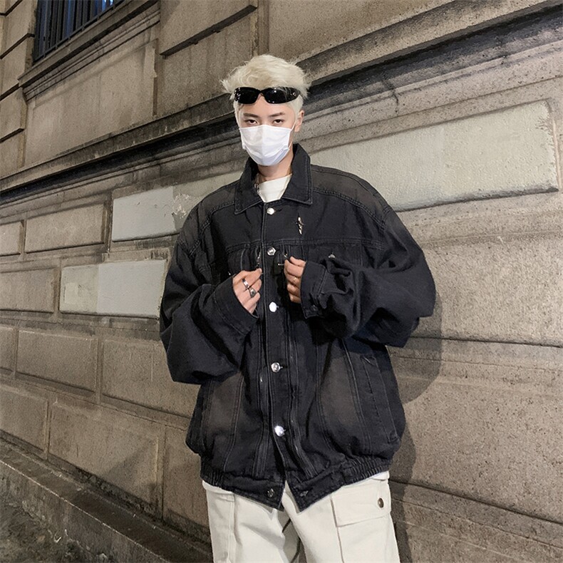 水洗做旧牛仔外套男春秋季美式ins潮牌高街宽松百搭短款工装夹克,男装夹克,星座410-7