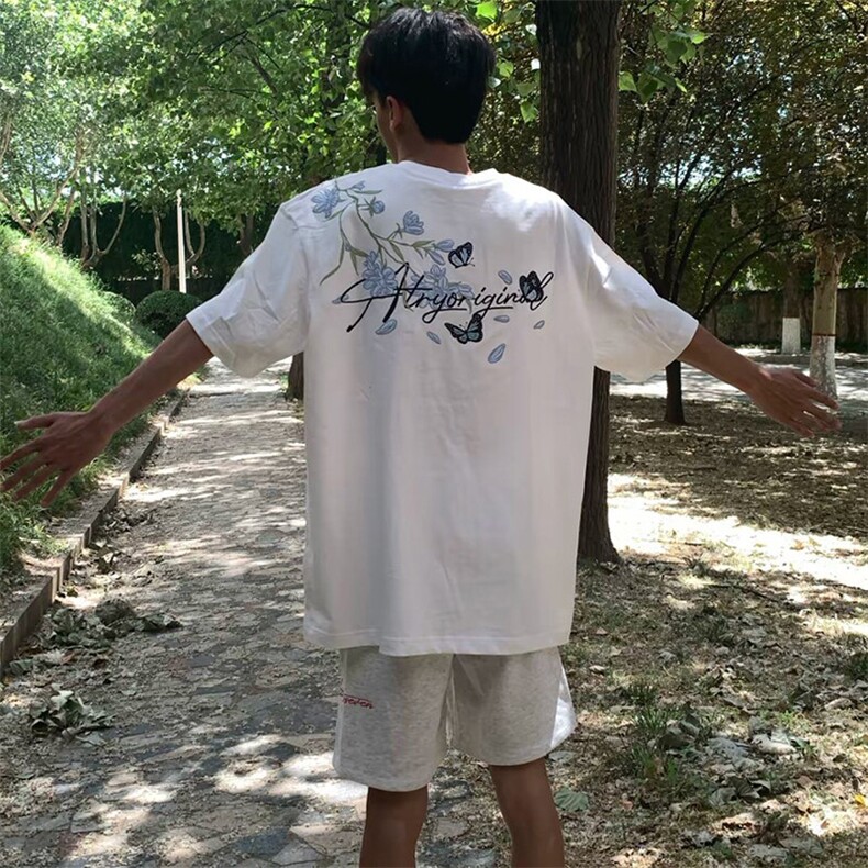 万针全刺绣解构设计260克重磅双纱纯棉高品质美式高街短袖T恤特35,男装T恤,电商A486-1