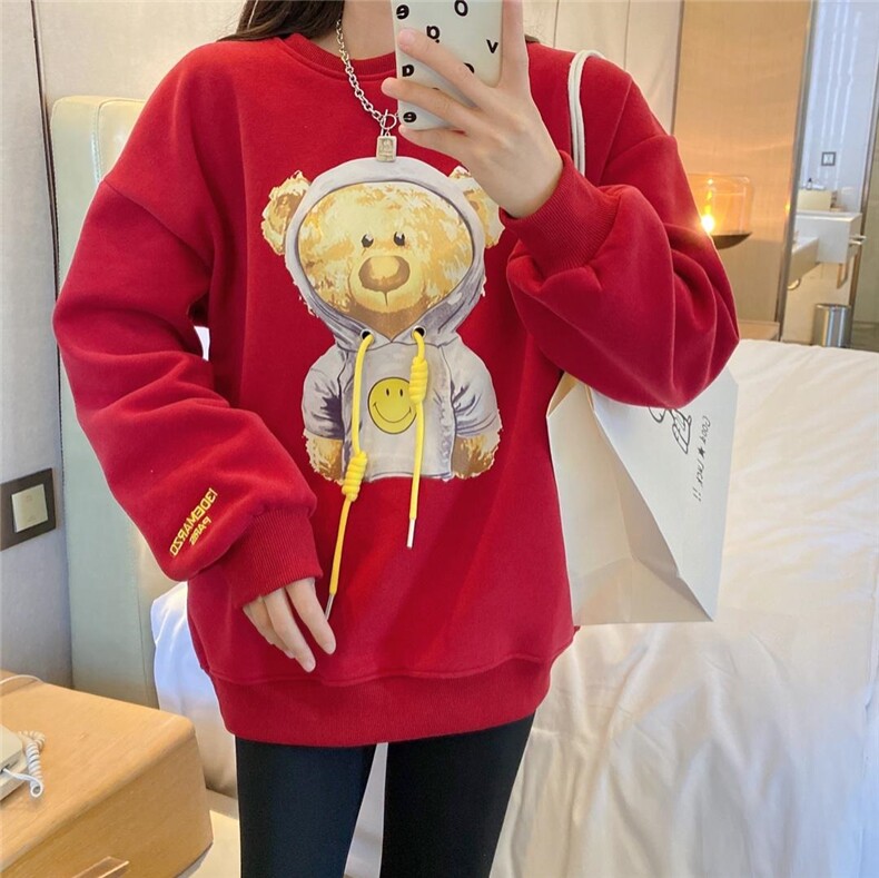 现货冬款韩版休闲加绒卫衣，女装卫衣/绒衫，泽妤