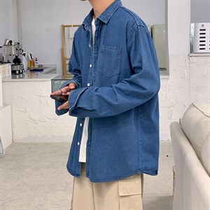 牛仔衬衫男长袖韩版潮流衬衣外套ins秋季宽松日系上衣服CS55-P45，男装衬衫，星座1008