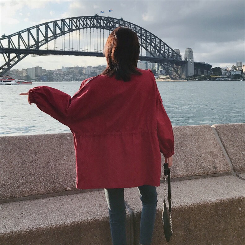 现货2021春秋短款酒红上衣外套棉323-6730-P105控158,女装短外套,浙宝256