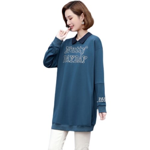 2021春季新款简约时尚休闲宽松POLO领中长款卫衣,女装T恤,丽影随形