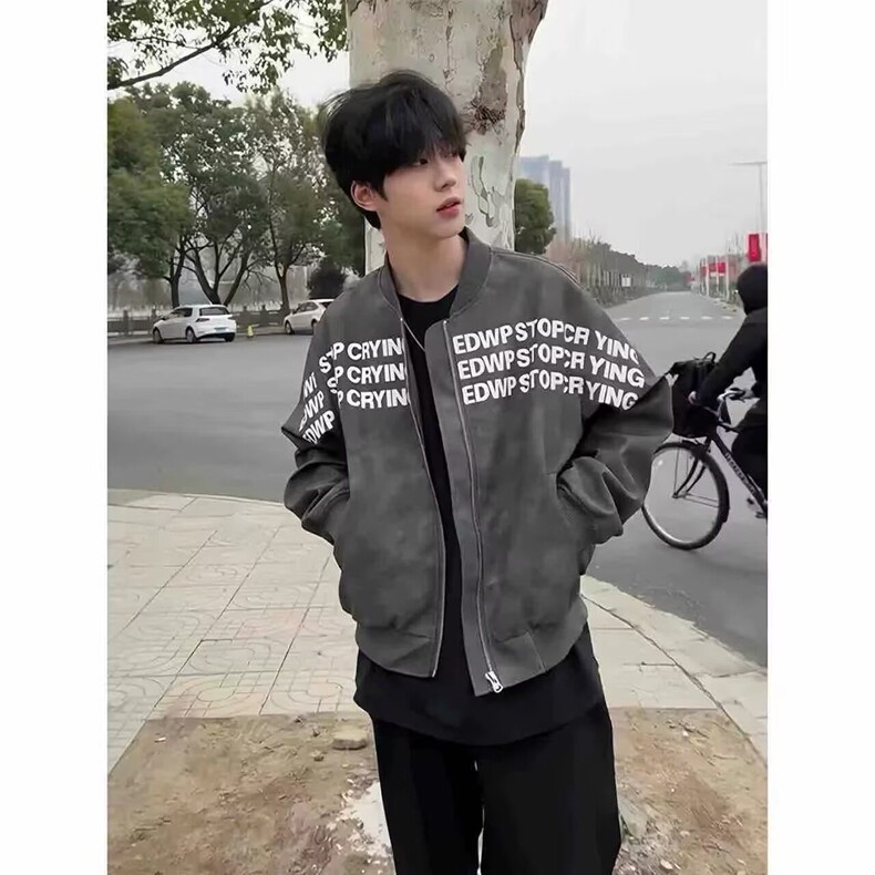 美式高街棒球服外套男款春秋季字母印花飞行员夹克高级感短款上衣,男装夹克,星座218-8
