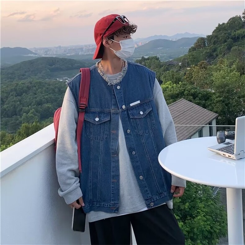 设计感小众毛边工装牛仔马甲男潮流外套复古坎肩背心MJ121-P50，男装背心/马甲，星座1103-3