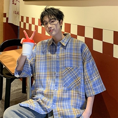 短袖衬衫男夏季新款磨毛格子衬衣DX716-特批26无差价，男装衬衫，星座214-3