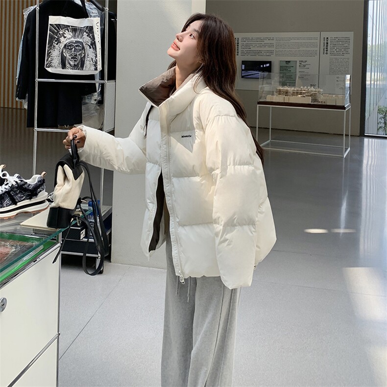 韩版简约加厚立领羽绒服女2025年冬季新款显瘦保暖短款白鸭绒外套,女装羽绒服,2C309