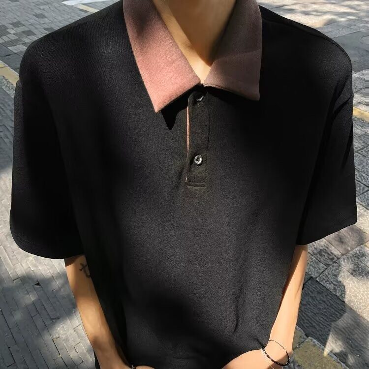 撞色翻领POLO衫上衣男夏季潮流痞帅休闲宽松重磅短袖T恤半袖体恤,男装衬衫,星座506A