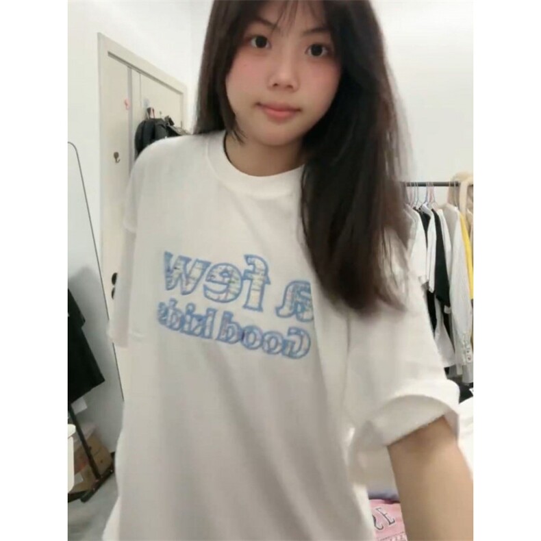 H0891-P35推荐#前后刺绣包边拉肩休闲短袖T恤，女装T恤，星座617A-2