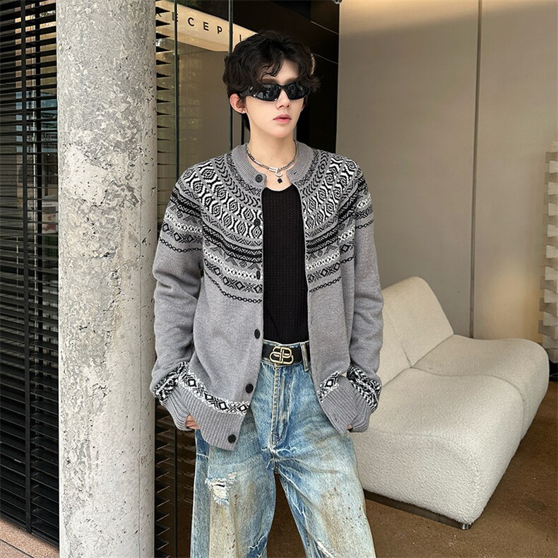 美式提花针织衬衫男女秋外套慵懒松弛感穿搭毛衣开衫MY09817-P58图片