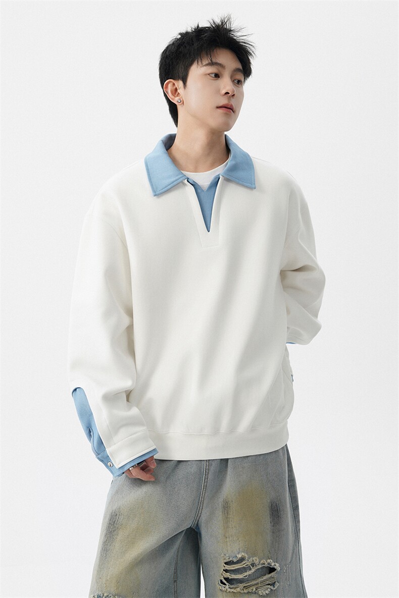 8XL-M美式拼接新款翻领高级感衬衫领运动上衣长袖卫衣男WY26P68,男装衬衫,电商D206-1