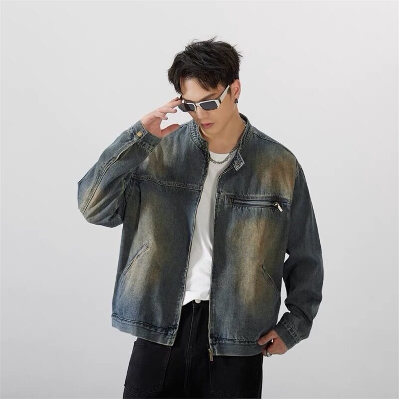 水洗复古怀旧蓝牛仔外套男春秋宽松痞帅拉链夹克网图NJK1218-P78,男装夹克,星座302B