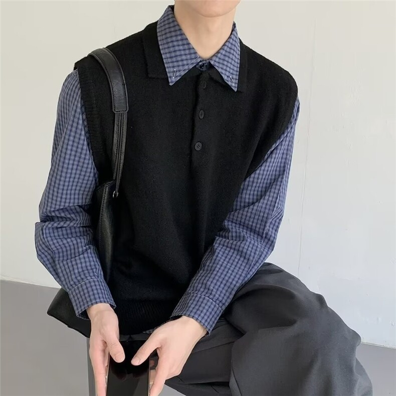 老钱风针织马甲男穿搭高级感男士坎肩无袖毛衣背心翻领L31955-P45,男装背心/马甲,星座1008