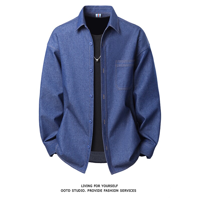 得物白底牛仔衬衫双线撞色成衣水洗匠心工艺内里全埋夹，男装衬衫，星座301C-5