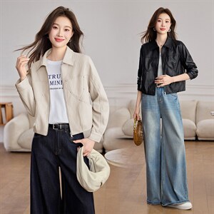 现货BAO款海宁皮衣外套女款2026新款短款春秋高级感小个子皮夹克图片