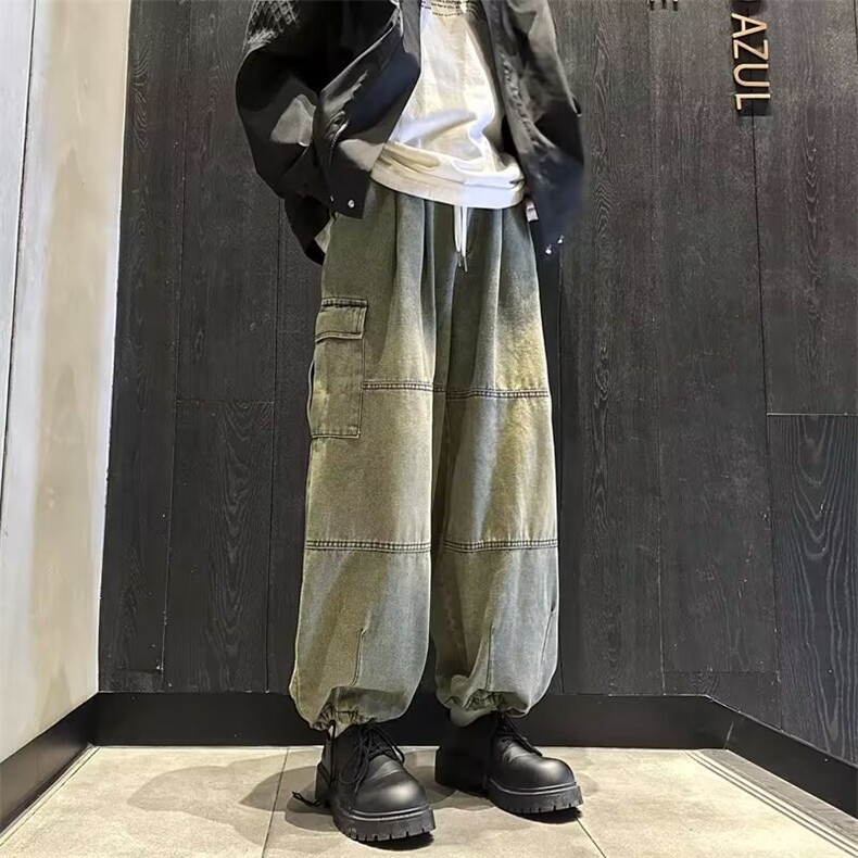 多口袋工装牛仔裤潮牌ins痞帅男士裤子春秋季美式休闲宽松阔腿裤,男装牛仔裤,星座601-2