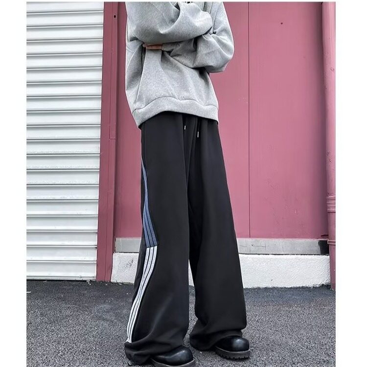 美式三条杠运动休闲裤男女秋季潮牌hiphop阔腿裤重磅高街宽松卫裤,男装休闲裤,星座813-2